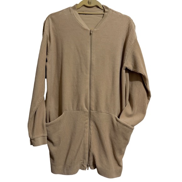 Gudrun Sjödén Sweaters - Gudrun Sjoden Beige Ribbed Organic Cotton Velour Zip Longline Jacket Small